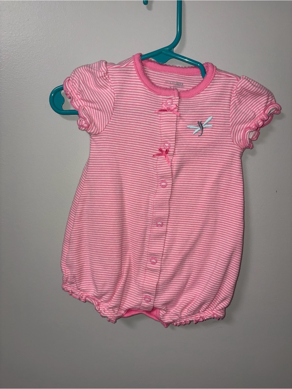 Simple Joys by Carters Pink Striped Romper Dragonfly Embroidery Girls 0-3M